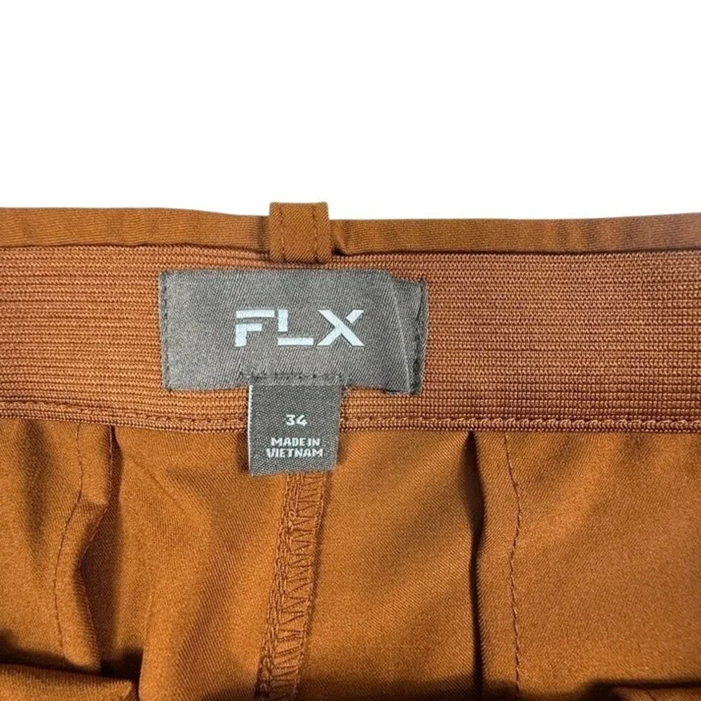 FLX Mens Dynamic Chino Size 34 Burnt Orange Rust Performance Stretch Travel